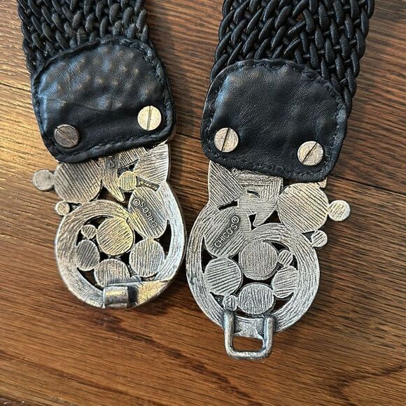 Chico’s tarnished silver multi color enamel painted black woven cord‎ belt - Picture 8 of 8